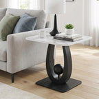 Modern Side Table with Sintered Stone Top, Small End Table with Open Storage Shelf Coffee Table Narrow Bedside Tables for Living Room, Bedroom, Couch, Nightstand(Black2,19.7"x19.7"x21.7")