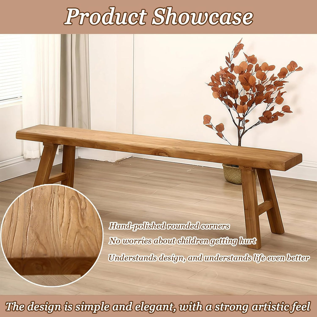 32” Farmhouse Wooden Living Room Dining Indoor Multifunctional Elm Benches Wood Kitchen Entryway Solid Wood Bench for Hallway 80cm
