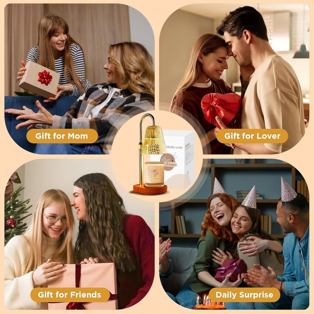 Candle Warmer Lamp with Timer, 4-Levels Dimmable Electric Wax Melter, Adj.Height for Jar Candles, Mother's& Father's&Christmas Day&Birthday Gift Ideas for Women/Friends/Wife (Western Golden)
