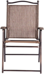 Giantex Set of 2 Patio Folding Chairs, Outdoor Patio Dining Chairs w/Armrest, Sling Back, Metal Frame, Outside Use for Lawn Camping Garden Pool Beach Yard Lounge, No Assembly, Brown