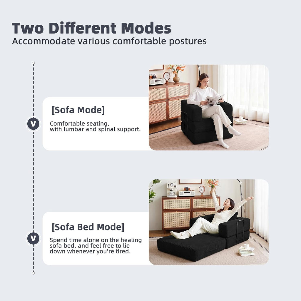 37.4in Convertible Sofa Bed, Corduroy Boneless Couch Bed, Futon Sleeper Sofa Pull Out Bed, Foldable Couch for Living Room Apartment, No Assembly Required