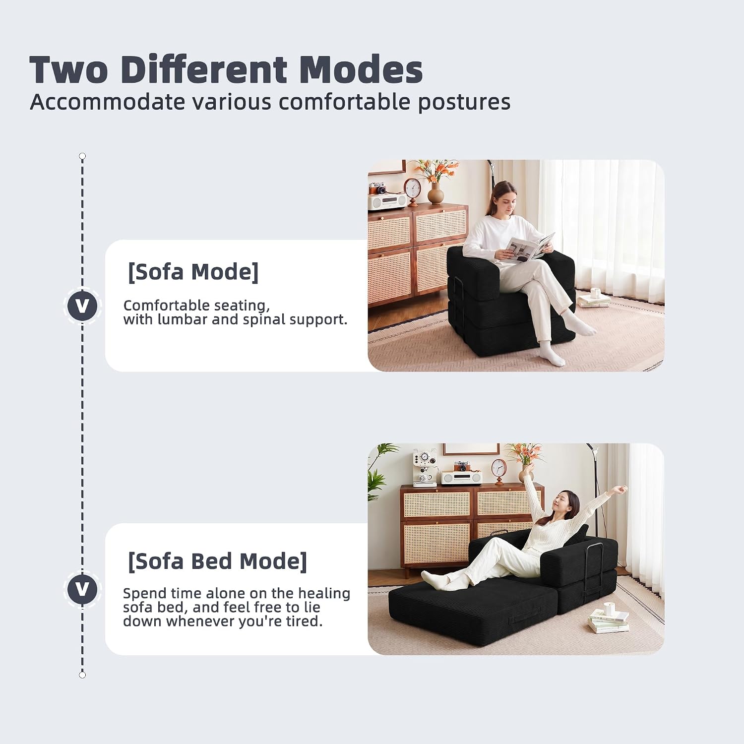 37.4in Convertible Sofa Bed, Corduroy Boneless Couch Bed, Futon Sleeper Sofa Pull Out Bed, Foldable Couch for Living Room Apartment, No Assembly Required
