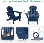 Domi Folding Adirondack Chair Set of 2, HDPE All-Weather Adirondack Chairs with Cup Holder, Outdoor Plastic Fire Pit Chairs Wood Texture for Poolside, Patio, Backyard, Deck (Blue)