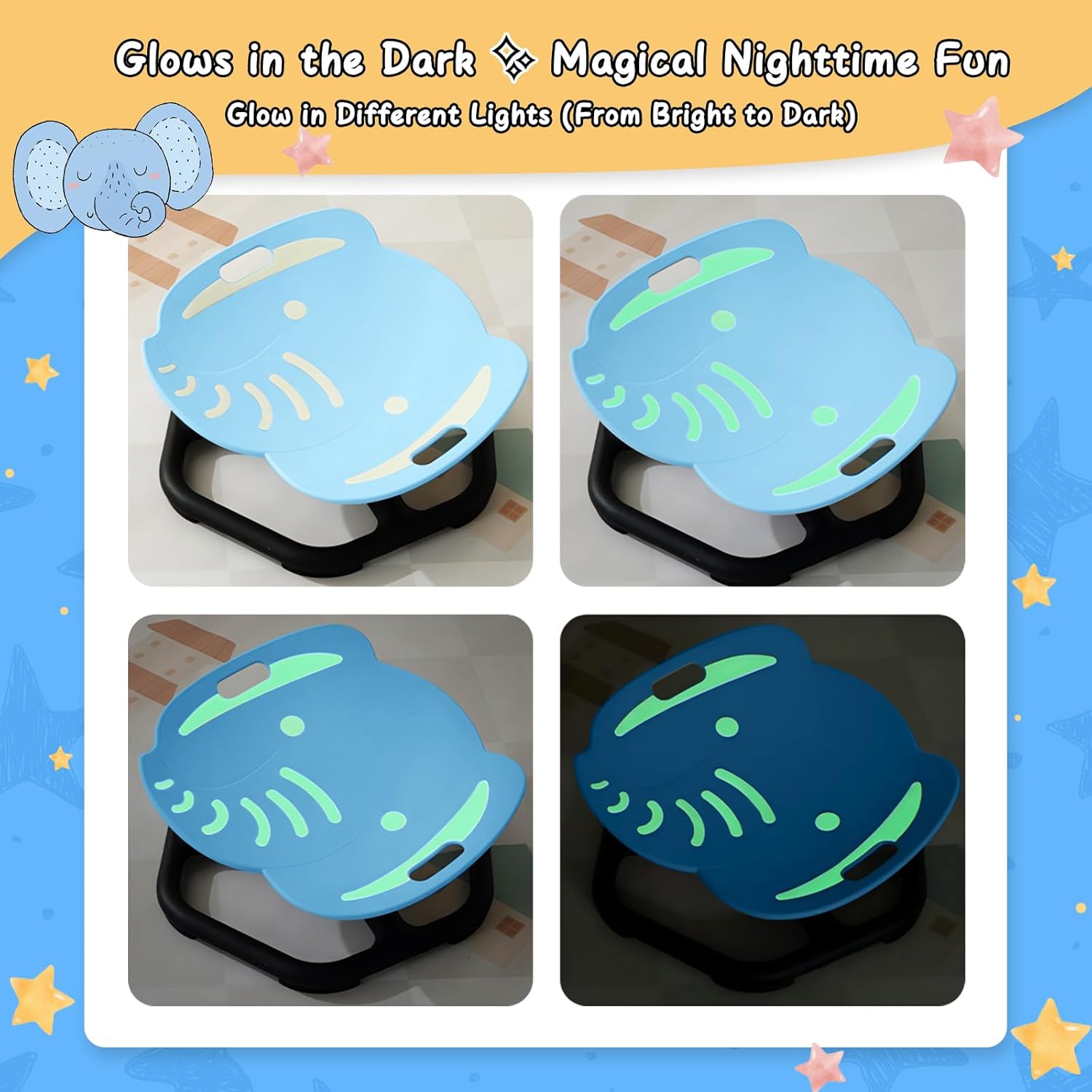 Spinning Chair for Autistic Kids, Glow-in-the-Dark Elephant Sensory Chair, Autism Sensory Toys, Sit and Spin Swivel Seat ADHD Must Haves, Supports Balance & Coordination, Ages 3+ (Blue)