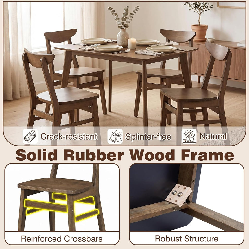 Giantex 5-Piece Dining Table Set for 4, Mid-Century Modern Kitchen Table and Chairs Set with Solid Rubber Wood Frame, Wooden Dinette Set for Small Space, Dining Room, Breakfast Nook