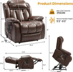 PARKOL Dual Motor Power Lift Recliner Chair for Elderly, 180-Degree Infinite Position Lay Flat Leather Recliner Chairs, with Massage and Heating, USB & Type-C Port and Remote Brown