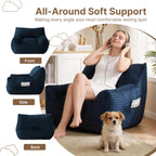 Bean Bag Chair for Adults & Kids, Giant Bean Bag Sofa with Side Pocket, Corduroy Beanbag Chair with Armrests, Comfy Stuffed Floor Sofa for Living Room Bedroom Dorm, Blue
