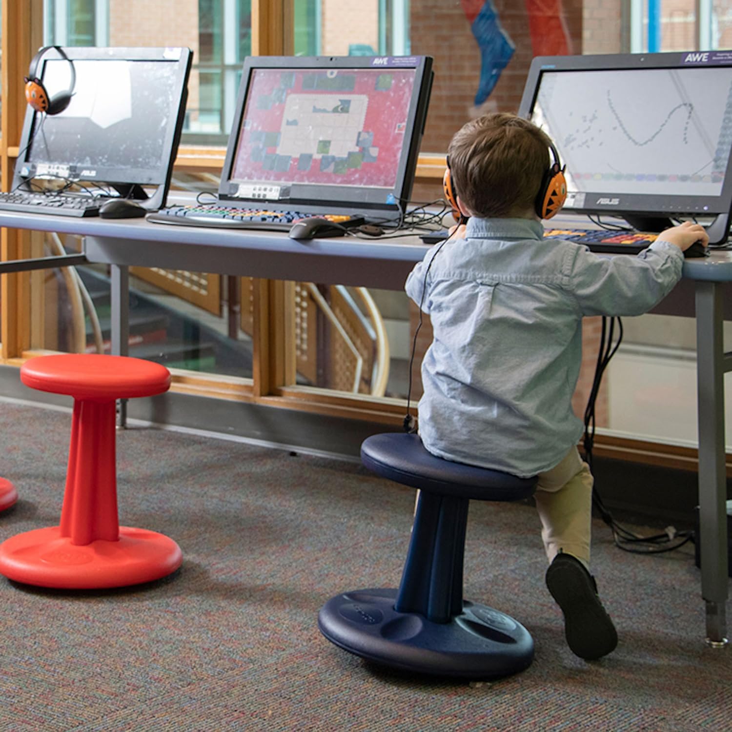 KORE Design Wobble Stool Chair, Girls + Boys Kid Desk Stools, Ergonomic Small Office Chairs, Flexible Seating for Active Child, ADD/ADHD, Classroom, School, Home, Kids (14in), Age 6-7 yrs, Purple