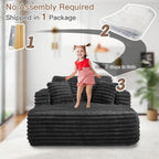 JEEOHEY 56" Oversized Chaise Lounge Chair Indoor,Plush Faux Fur Sleeper Sofa Couch Bed with Pillows&Wide Armrests,Fluffy Comfy Cloud Couch,Compression Foam Couch for Living Room,Bedroom(Black)
