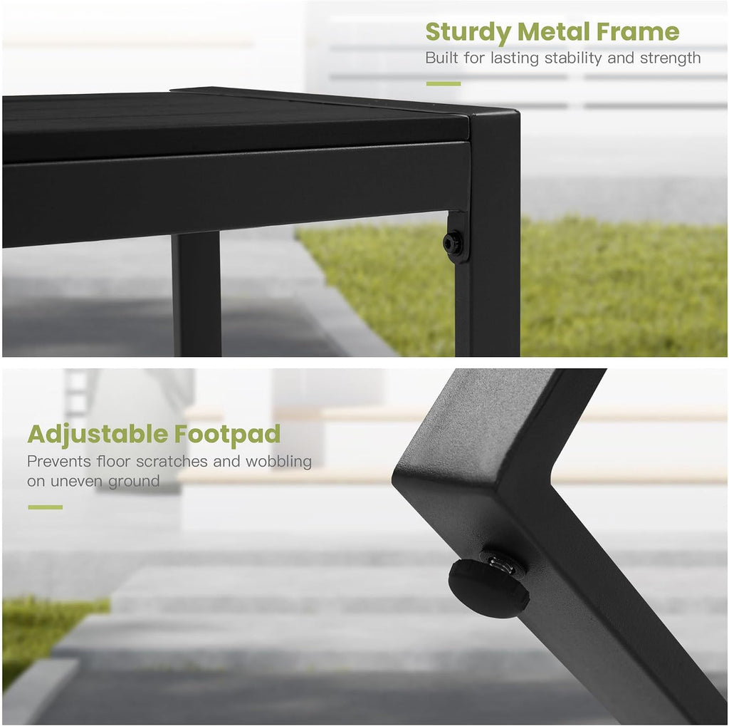 53" Outdoor Bench, Patio Backless Garden Bench with Metal Frame for Porch, Entryway, Lawn, Backyard, Black