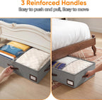 OIAHOMY 2 Pack 53L Under Bed Storage with Adjustable Dividers, 6" Low Profile Underbed Storage Bins for Comforters & Clothes, Save Closet Space with Clear View Lid & Reinforced Handles, Grey
