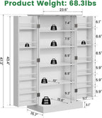 kepptory Kitchen Pantry Cabinet 47" H, Farmhouse Storage Cabinet with Adjustable Shelves and Drawer, Buffet Cupboards Sideboard for Kitchen, Dining Room, Living Room (White, 16" D x 24" W x 47" H)