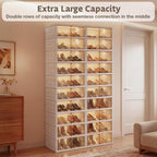 10-Tier Foldable Shoe Rack Organizer, 40 Pairs Stackable & Collapsible Shoe Cabinet with Transparent Doors & Leather Handles, Space-Saving Storage for Closet, Kitchen, Cabinet (No Boots Tier)