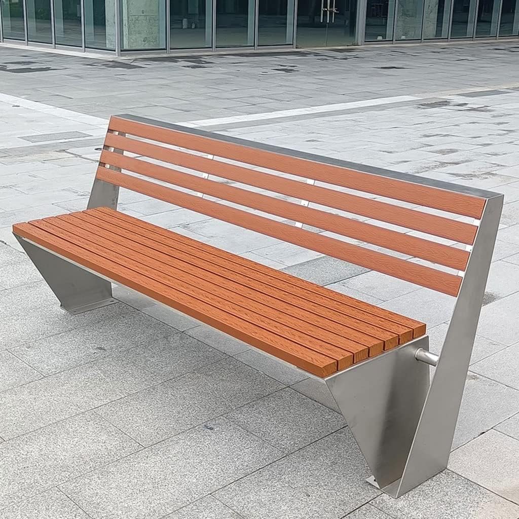 Patio Benches for Outdoors Outdoor Stainless Steel Park Bench Solid Wood with Backrest Leisure Seat Square Courtyard Long Row Chair Garden Benches for Outdoors