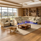Power Reclining Sectional Sofa Set, Living Room Furniture Sets, Breathing Leather Sectional Couch and Loveseat with 4 Recliners, LED Light, USB Charging Port & Storage for House/Home Theater