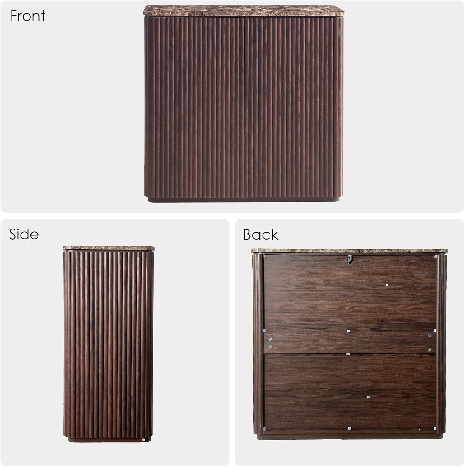 Fluted 2 Doors Sideboard Cabinet with Storage, 34" Wooden Credenza with Shelves, Faux Marble-Top Coffee Bar Console Table, Modern Buffet Cabinet for Dining, Kitchen, Living Room, Entryway, Dark Oak