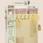 Hzuaneri 47.2" Hall Tree, LED Farmhouse Entryway Storage and Coat Rack Wood, Entryway Furniture with 7 Hooks, Hall Tree with Bench and Storage, 6 Storages Partitions Shoe Bench, Rustic White HT24514X