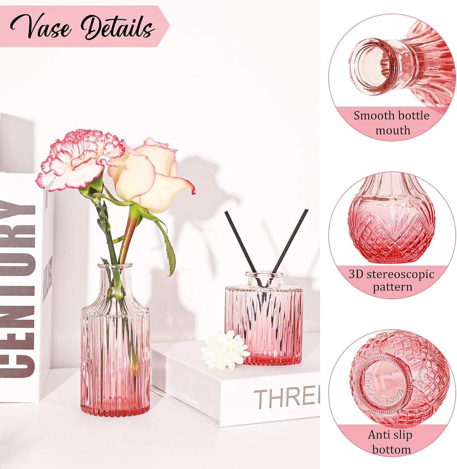 36Pcs Valentine's Day Bud Vases Set Small Vintage Glass Bottles Pink Bud Vases in Bulk Multiple Shape Cute Glass Vases for Rustic Wedding Centerpieces Table Decorations and Home Decor(Pink)