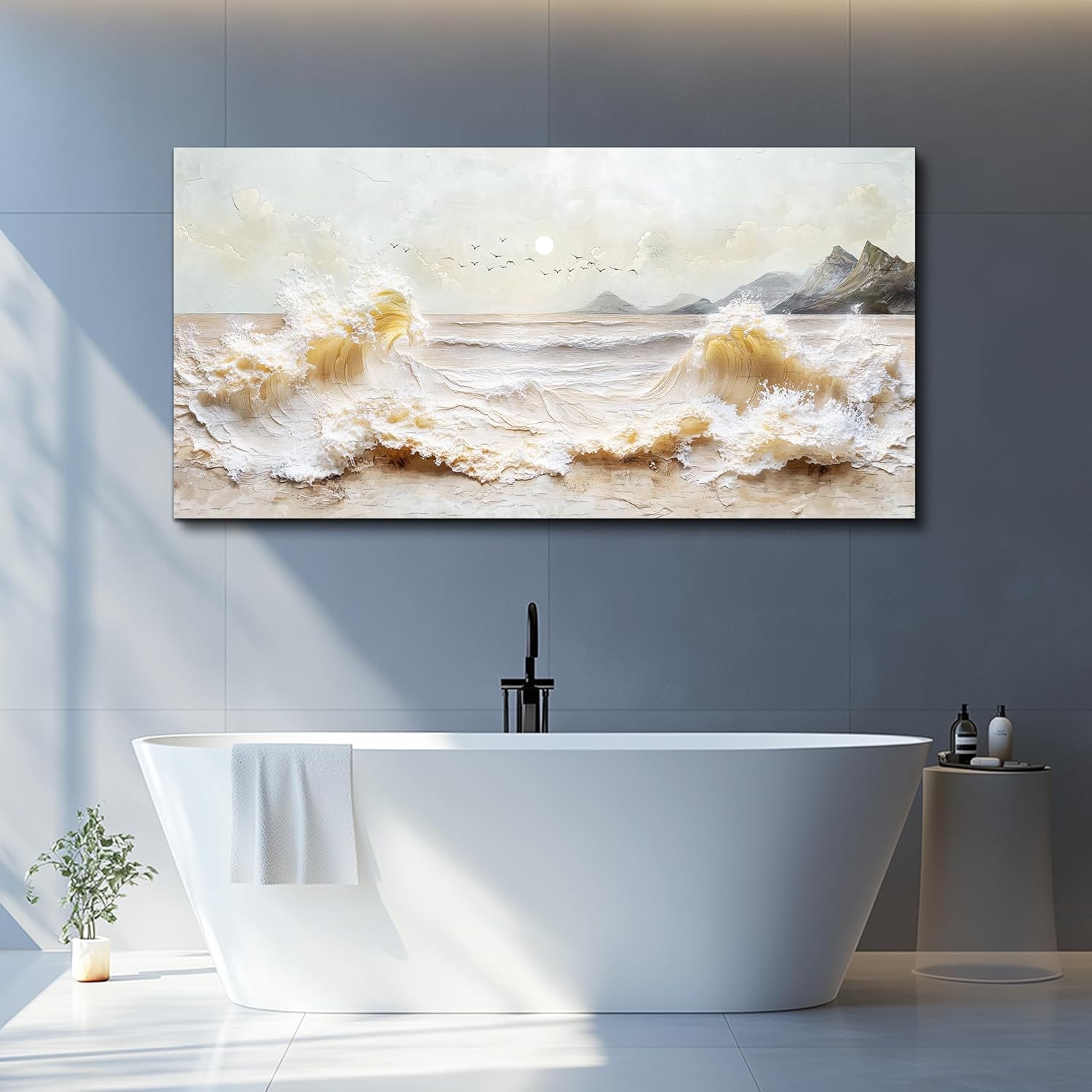 DZRWUBHS Ocean Waves Canvas Wall Art for Living Room,Coastal Sunset Landscape Prints Paintings,Landscape Artwork for Walls, Beach Picture for Bedroom Hallway Office Home Decor Ready To Hang 20"X40"