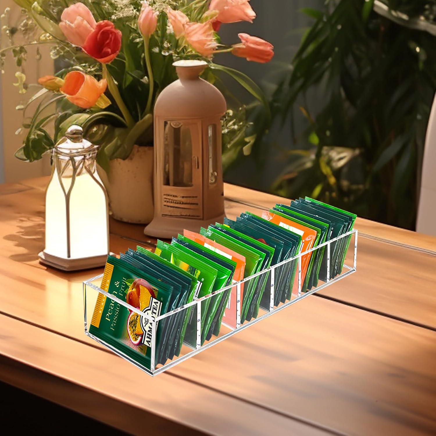 Tasybox Acrylic Tea Bag Organizer - Clear Small Tea Packet Storage Box for Drawer, Countertop, Pantry, Kitchen, Cabinet, Shelf, 1 Pack | Tea Bag Organizer Holder, Small Teabag Packet Storage Box for Drawer, Countertop, Pantry, Kitchen, Cabinet, Shelf