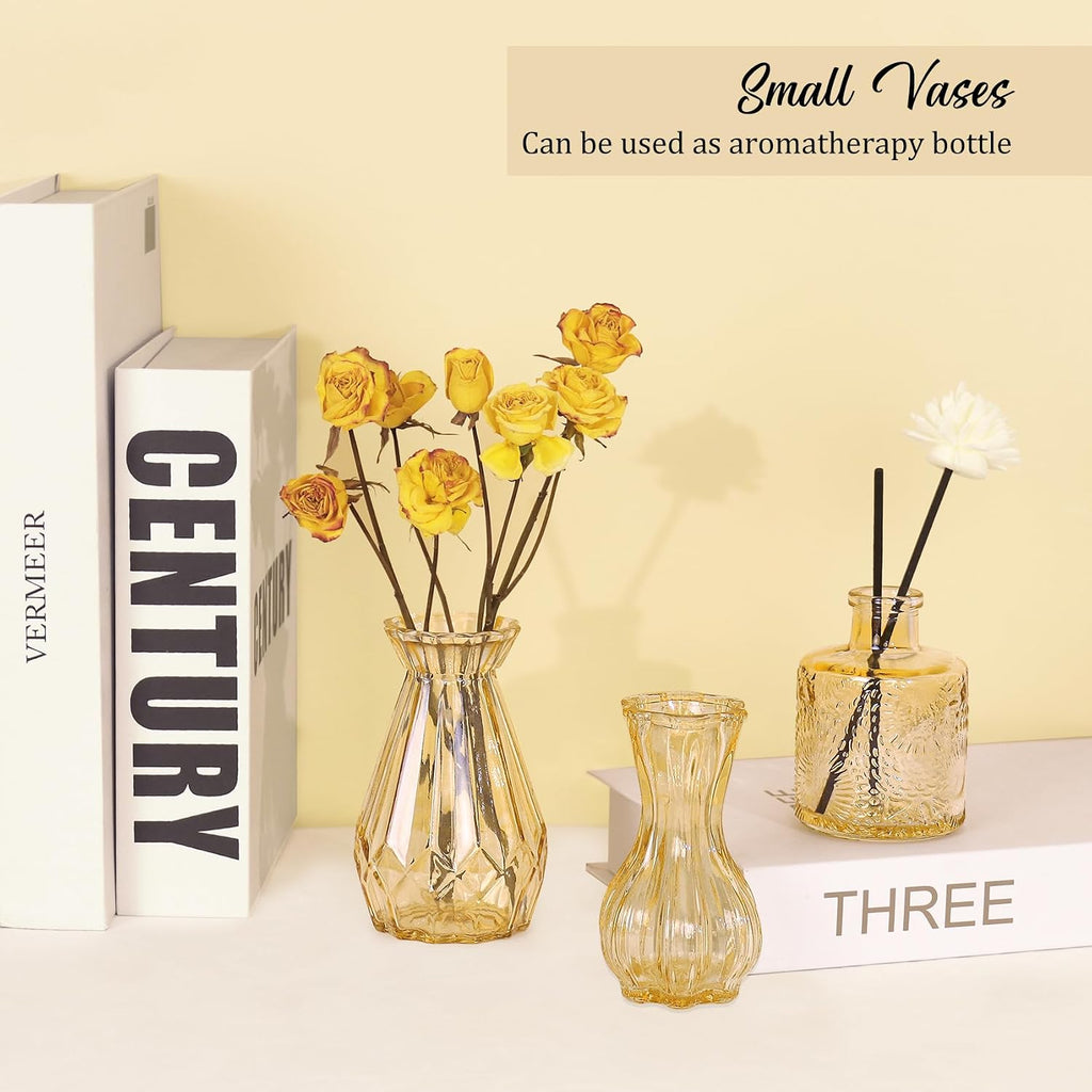 36Pcs Bud Vases Set Small Vintage Glass Bottles Bud Vases in Bulk Multiple Shape Cute Glass Vases for Rustic Wedding Centerpieces Table Decorations and Home Decor (Champagne)