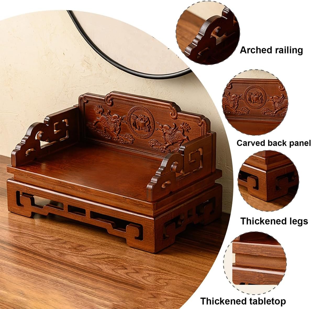 Bamboo Buddha Altar Cabinet, Prayer Meditation Table, Chinese Carving Buddhist Altar Shelf for Living Room, Bedroom, Office(19.6 * 9.8 * 4.3in)