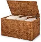 Storage Trunk w/Lid & Handles,Hand-Woven Water Hyacinth Storage Trunk,Wicker Storage Chest, Storage Bench, Wedding Trunk, for Living Room, Bedroom (Brown)