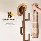 Yoobure Solid Wood Coat Rack - Cactus Coat Tree Freestanding with 8 Hooks, Coat Hanger Stand with 3 Adjustable Sizes for Jacket, Hat, Clothes Stands for Hall, Entryway, Bedroom, Office, Living Room