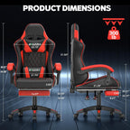 Bigzzia Gaming Chair with Footrest, Ergonomic Computer Chair with Breathable Cushion, Adjustable Headrest, Lumbar Support, 90°-135° Recline Gaming Chairs for Adults, Black Red