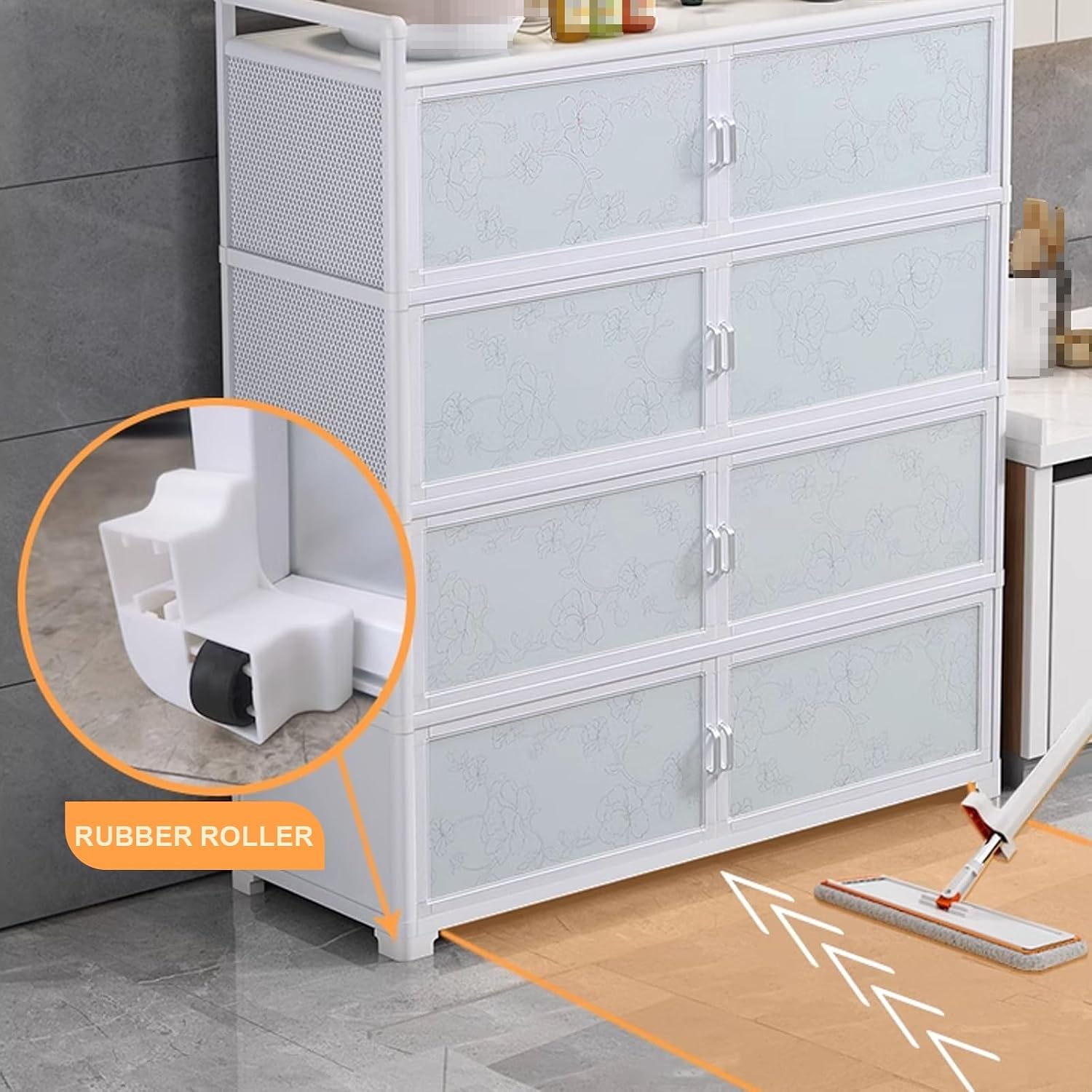 Kitchen Cabinets Ecofriendly Aluminum Composite Panel + Tempered Glass 9cm Height Enhancement Guardrail, for Kitchen Dining Living Room Bathroom(50 * 33 * 76cm)