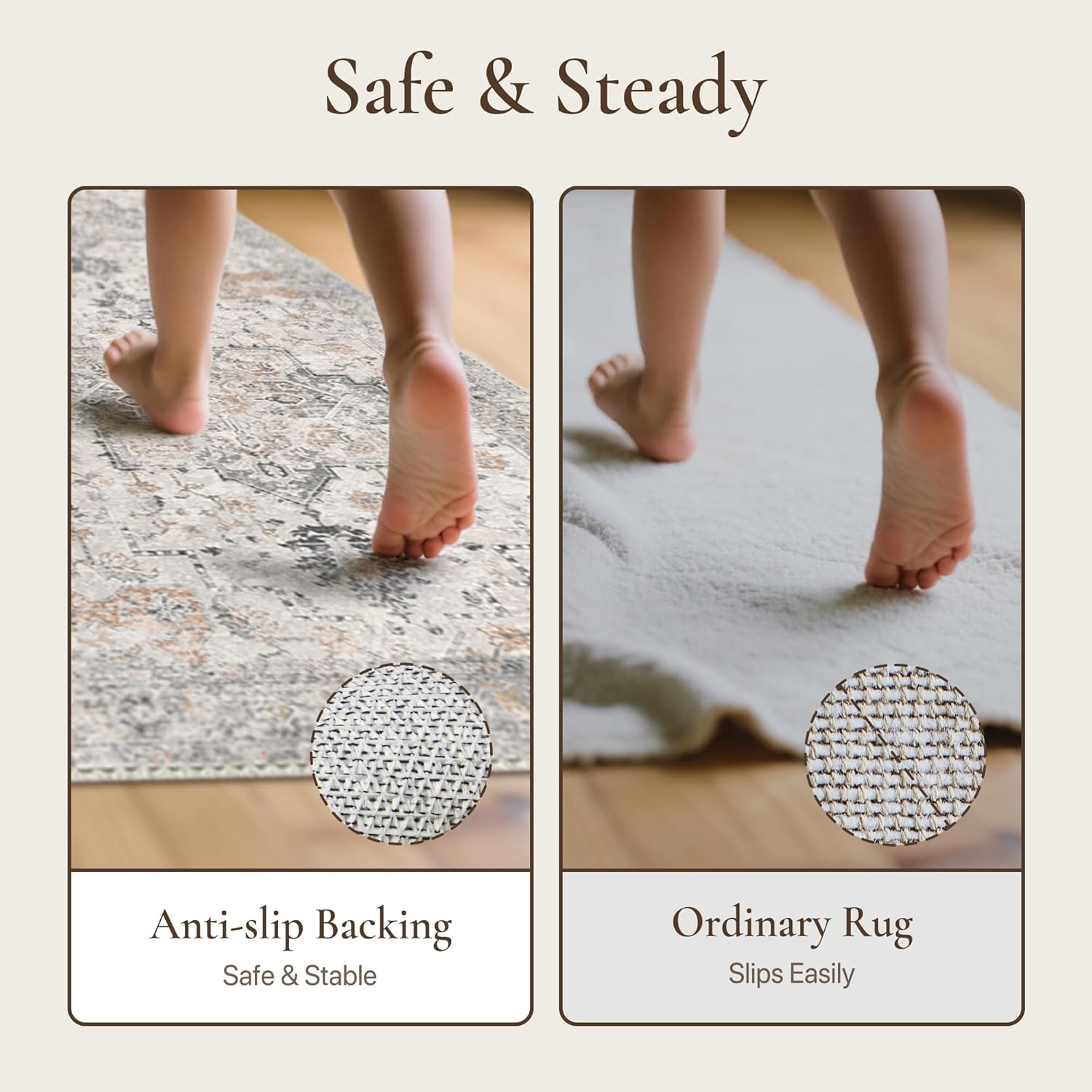 GENIMO Runner Rug 2x5 Non Slip Machine Washable Vintage Hallway Runner Kitchen Rug, Low Pile Lightweight Rugs for Entryway, Hallway, Kitchen and Corridor, Light Taupe Brown