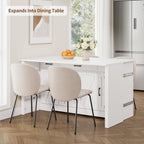 Yanosaku 55" Extendable Buffet Cabinet, Modern Farmhouse Kitchen Sideboard with 3 Drawers & Adjustable Shelves, Space-Saving Storage Credenza for Apartment, Small Spaces, Living Room, White