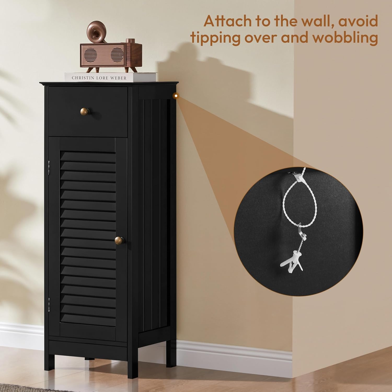 Yaheetech 34.5”H Bathroom Storage Cabinet, Narrow Floor Cabinet with 1 Drawer & 1 Door,Slim Storage Organization for Bathroom,Living Romm,Hallway,Corner,Small Space,Black