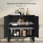 Buffet Cabinet with Storage, Accent Cabinet with 2 Carved Doors, Solid Wood Sideboard with Adjustable Shelf, Vintage Cabinets for Kitchen, Living Room, Entryway, Black