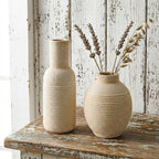 Rustic Farmhouse Vase Set of 3 - Ceramic Decorative Vases Home Decor - Pampas Grass Dried Fresh Flowers - for Centerpiece, Table, Mantel Entryway, Kitchen, Bedroom (White2)