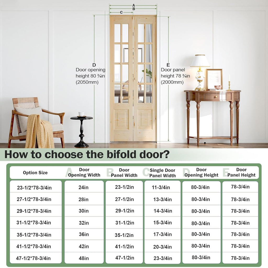 Bifold Doors for 42"×80"(Double 21inx80in) Opening, Clear Glass French Interior Folding Barn Door with Concealed Hardware Kit Included, Support DIY Dyeing, Preassembled Door, Save Space