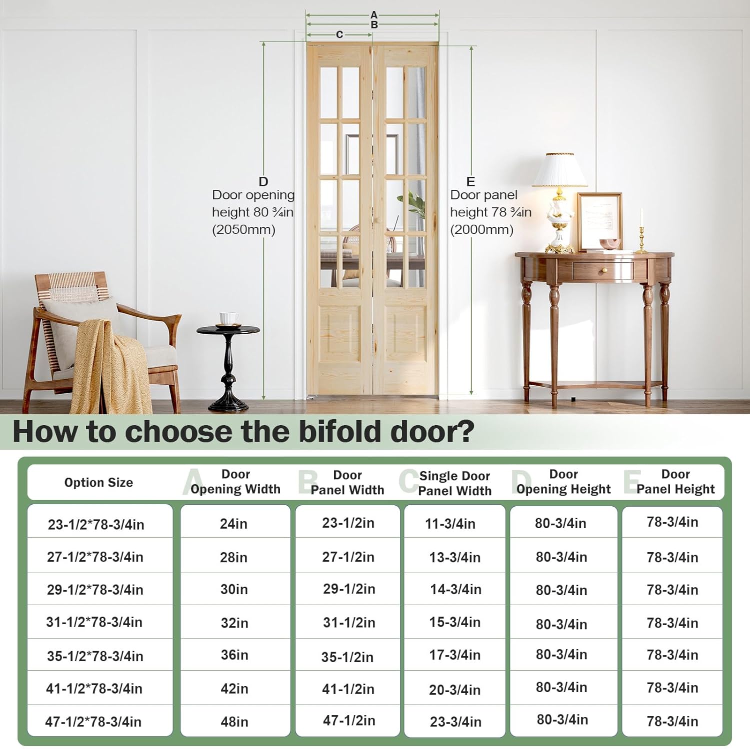 Bifold Doors for 42"×80"(Double 21inx80in) Opening, Clear Glass French Interior Folding Barn Door with Concealed Hardware Kit Included, Support DIY Dyeing, Preassembled Door, Save Space