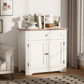 Buffet Cabinet with Storage and Drawer，Sideboard Coffee Bar with Adjustable Shelves and Doors, White Accent Cabinet Credenza Console Organizer Modern Coffee Bar for Kitchen Dining Room Living Room