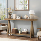 HOKYHOKY Solid Wood Console Tables - 63" Pinewood Farmhouse Rustic Hallway Table, Foyer Tables Living Room, Solid Firwood Sofa Table for Entryway, Brown