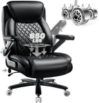 650LBS Big and Tall Office Chair with 5D Flip Arms and Thick Pocket Spring Cushion, Extra Wide Heavy Duty Office Chair & Adjustable Lumbar Support, Large High Back Computer Chair Dual Rubber Wheel
