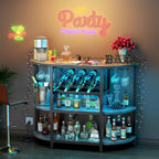 Zarler Bar Cart with Power Outlet Easy to Assemble, LED Home Bar Cabinet for Liquor, 47.3" L x 15.8" D x 36" H Metal Mini Bar Table with 4-Tier Storage, Grey