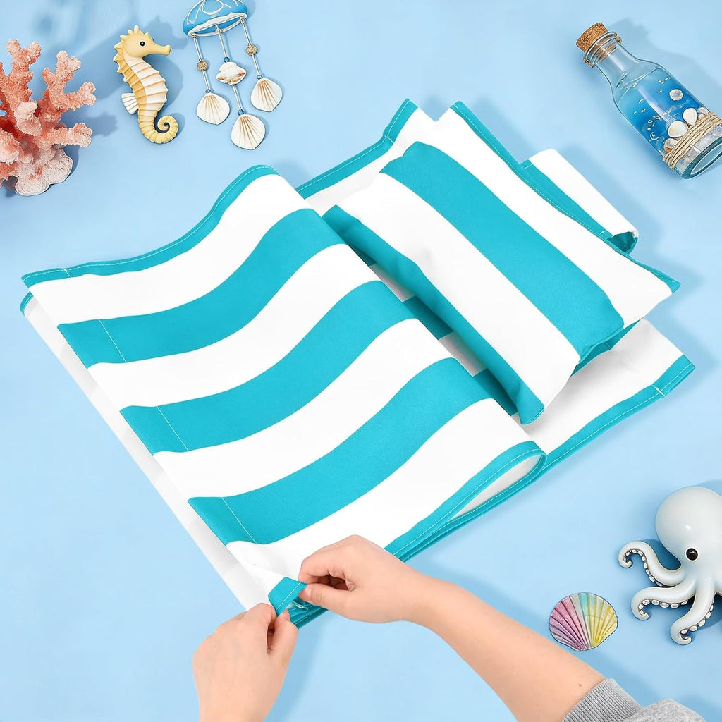 Beach Sling Chair Replacement Canvas, 16x44.5 Inch Folding Lounge Chair Fabric with Pillow for Beach/Sunbathing/Courtyard/Garden [Striped Sky Blue, Only Replacement]