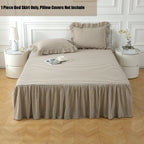 Silnuo Taupe/White Plaid Bed Skirt Washed Cotton Shabby Gingham Checkered Dust Ruffle King Size 14" Bedding(1 Bed Skirt Only)