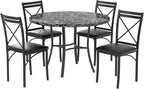 VECELO 5 Piece Dining Table Set for 4, Faux Marble Dinette with Chairs for Kitchen, Breakfast Nook, Small Space, Pure Black