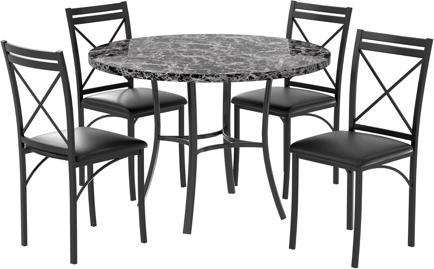 VECELO 5 Piece Dining Table Set for 4, Faux Marble Dinette with Chairs for Kitchen, Breakfast Nook, Small Space, Pure Black