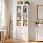 Cyclysio 80" Tall Pantry Cabinet with 4 Doors, White Kitchen Pantry Storage Cabinet with Built-in Baseboard Notch & Adjustable Shelves – Kitchen Storage Cabinet for Dining, Living Room, Office