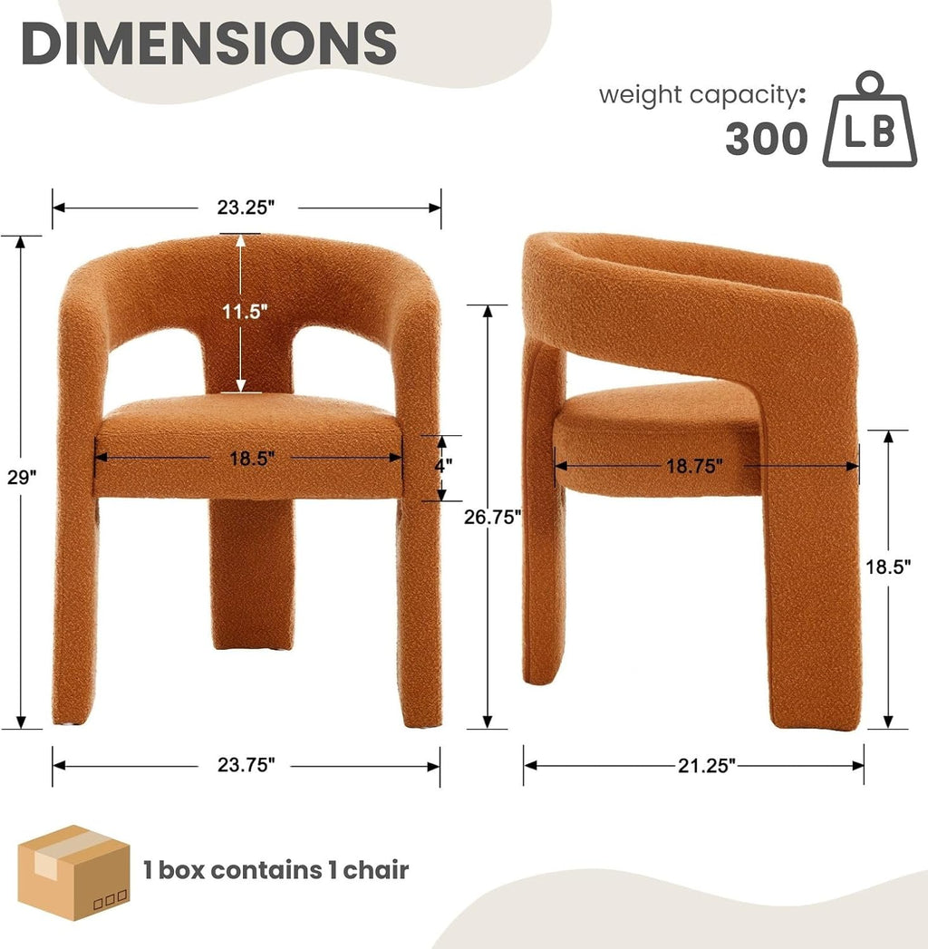 Modern Sherpa Barrel Dining Chair, Upholstered Accent Chair with Curved Back Comfy Side Chair Lounge Armchair for Kitchen Dining Room Living Room Reception, Terracotta