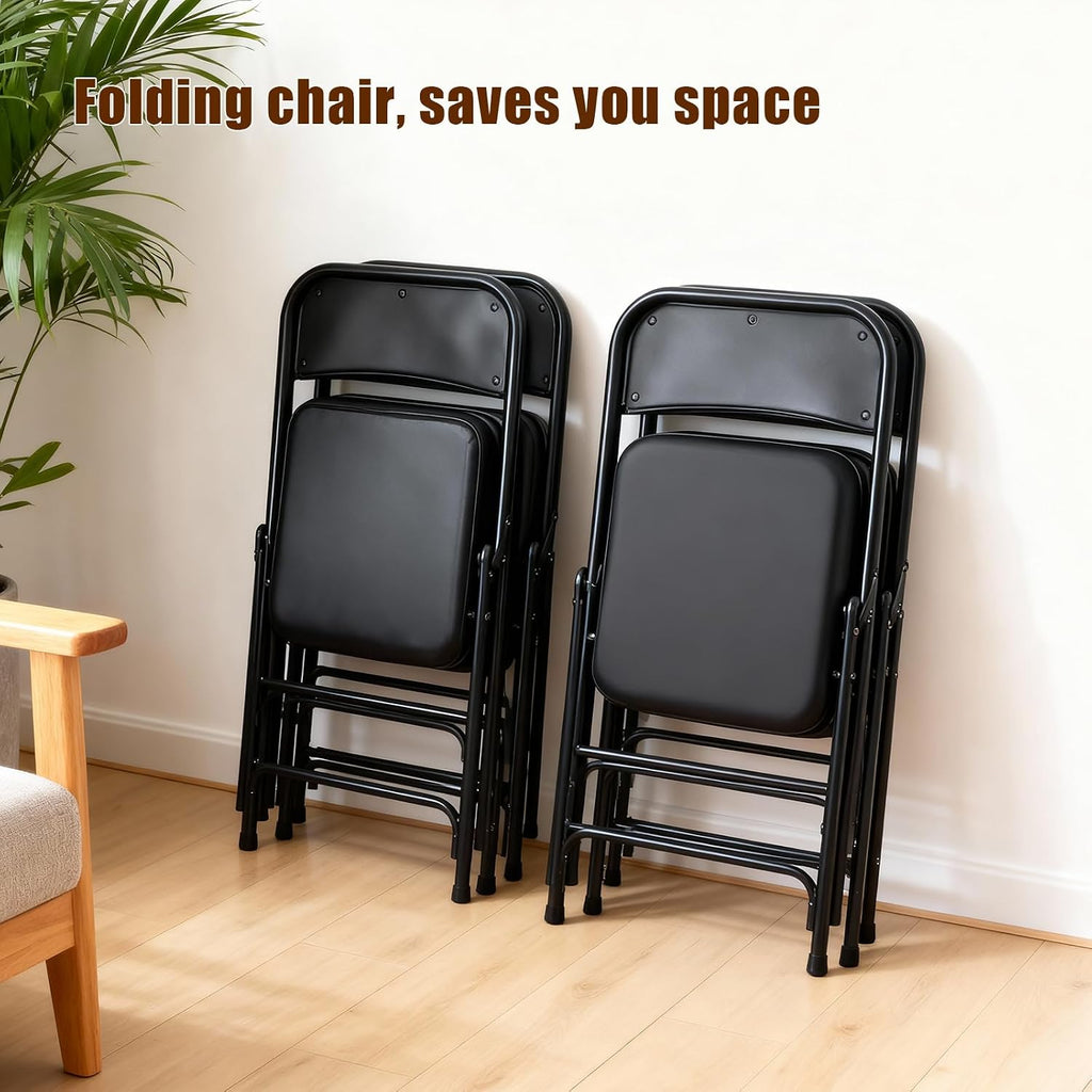 Folding Chair with Thick Cushioned Seat,1 Pack, Black, Portable Metal Frame Foldable Chair for Indoor & Outdoor Use, Durable and Comfortable Upholstered Chair for Home, Office, and Events