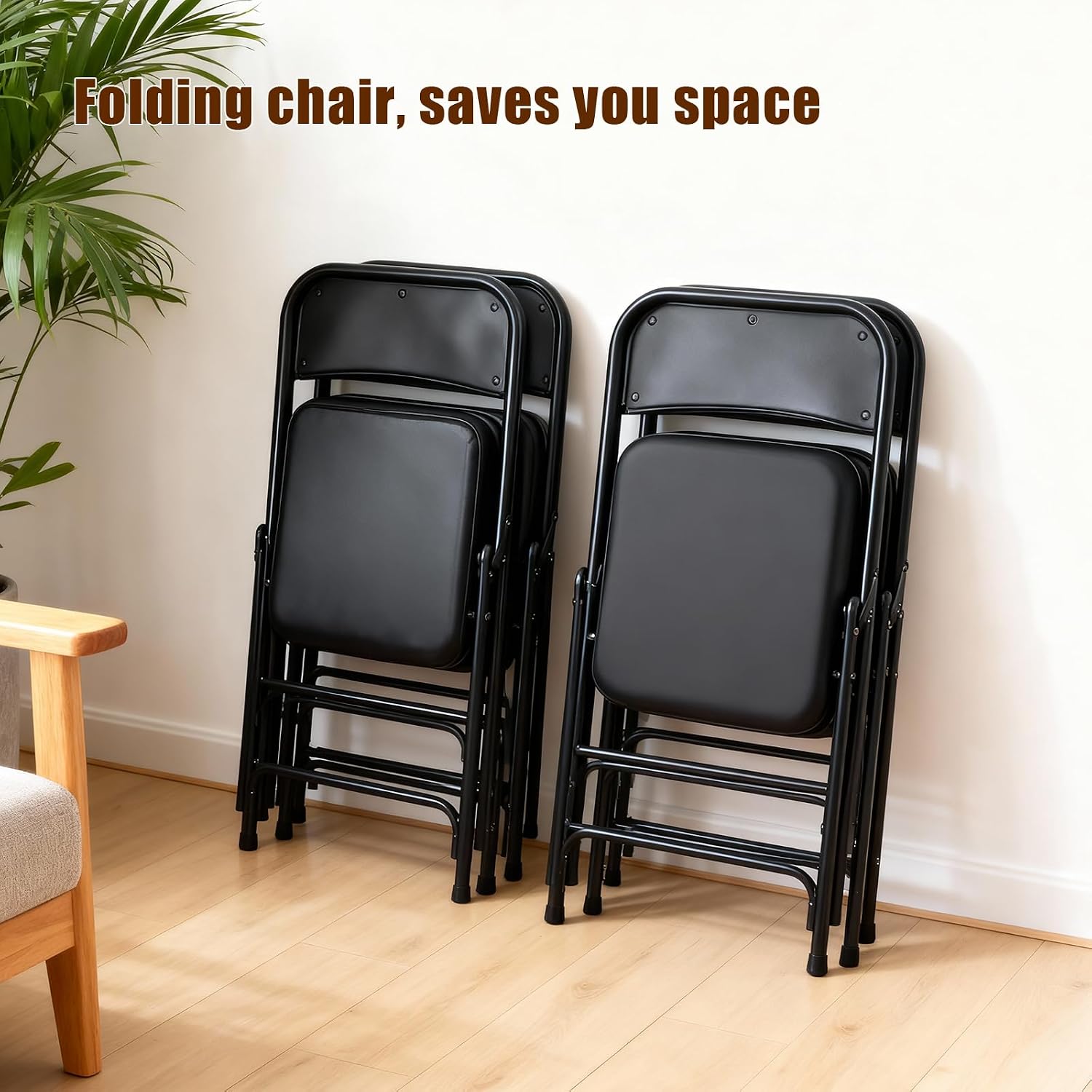 Folding Chair with Thick Cushioned Seat,1 Pack, Black, Portable Metal Frame Foldable Chair for Indoor & Outdoor Use, Durable and Comfortable Upholstered Chair for Home, Office, and Events