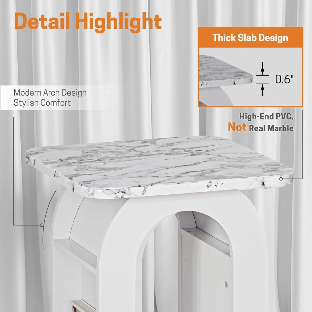 Furnaza End Table Set of 2,Marble Top Beside Table with LED Stip,Nightstand Set for Living Room, Dining Room, Office
